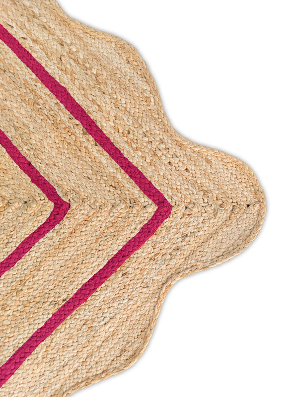 Wave Scallop Natural Jute Area Rug Hot Pink Border