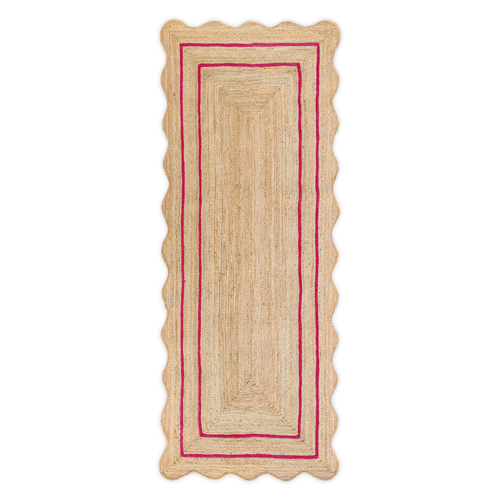 Wave Scallop Natural Jute Area Rug Hot Pink Border