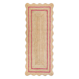 Wave Scallop Jute Runner Rug with Pink Border