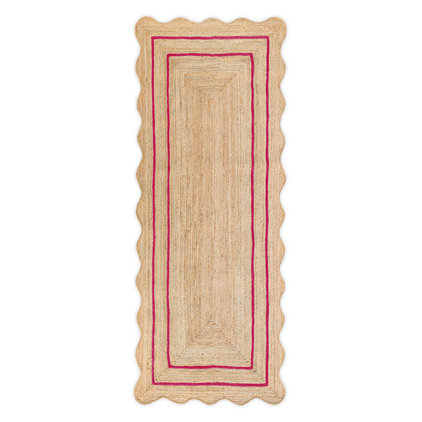Wave Scallop Jute Runner Rug with Pink Border