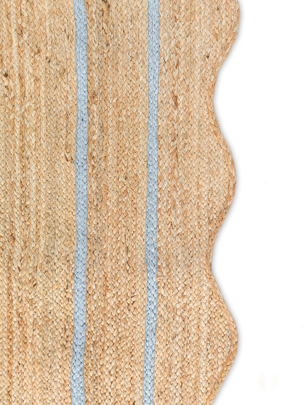 Wave Scallop Natural Jute Area Rug Grey Border
