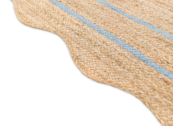 Wave Scallop Natural Jute Area Rug Grey Border