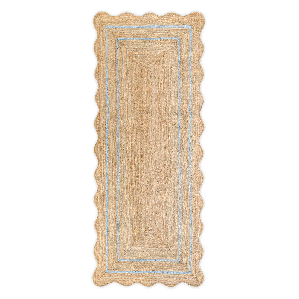 Wave Scallop Natural Jute Area Rug Grey Border
