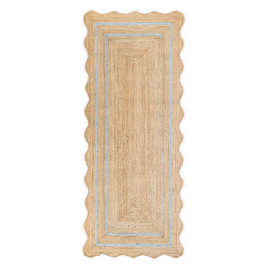 Wave Scallop Jute Runner Rug with Grey Border