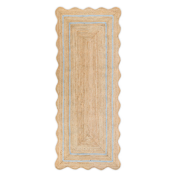 Wave Scallop Jute Runner Rug with Grey Border