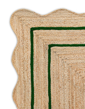 Wave Scallop Natural Jute Area Rug Green Border