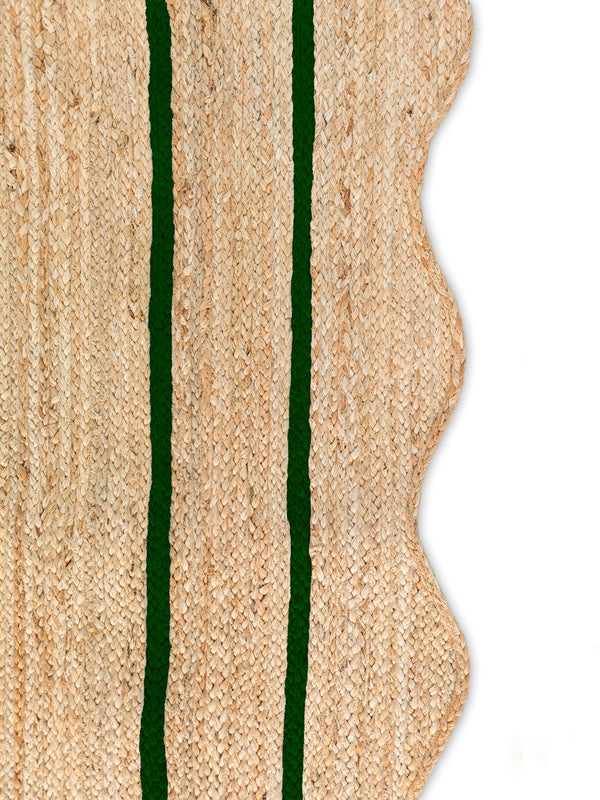 Wave Scallop Natural Jute Area Rug Green Border