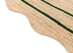 Wave Scallop Natural Jute Area Rug Green Border