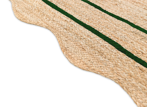Wave Scallop Natural Jute Area Rug Green Border