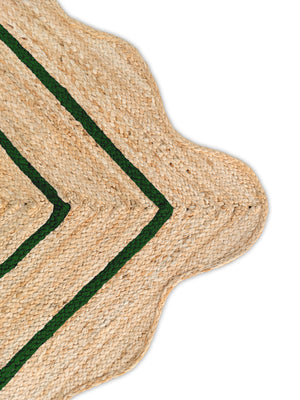 Wave Scallop Natural Jute Area Rug Green Border