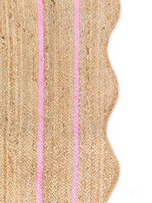 Wave Scallop Natural Jute Area Rug Light Pink Border