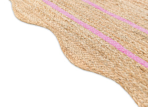 Wave Scallop Natural Jute Area Rug Light Pink Border