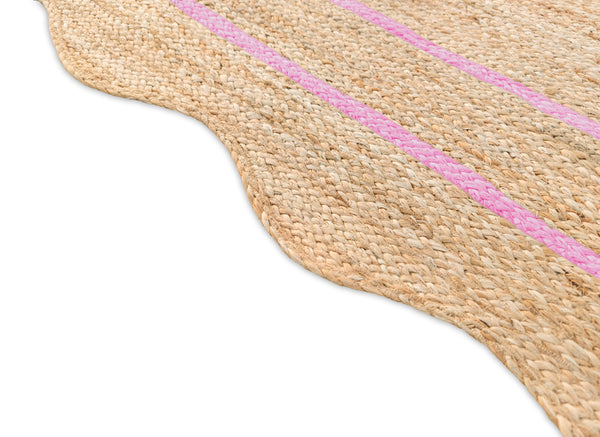 Wave Scallop Natural Jute Area Rug Light Pink Border
