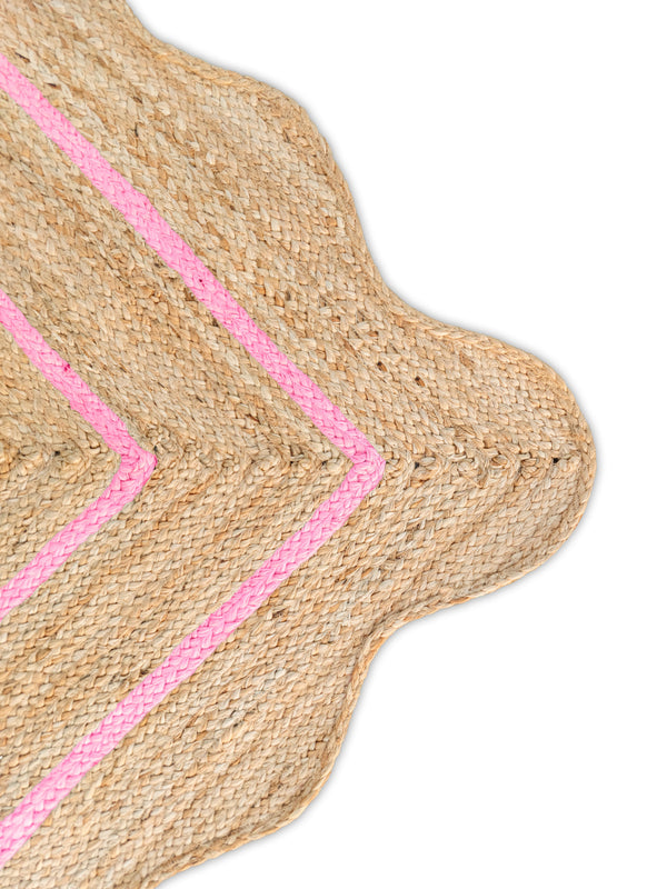 Wave Scallop Natural Jute Area Rug Light Pink Border