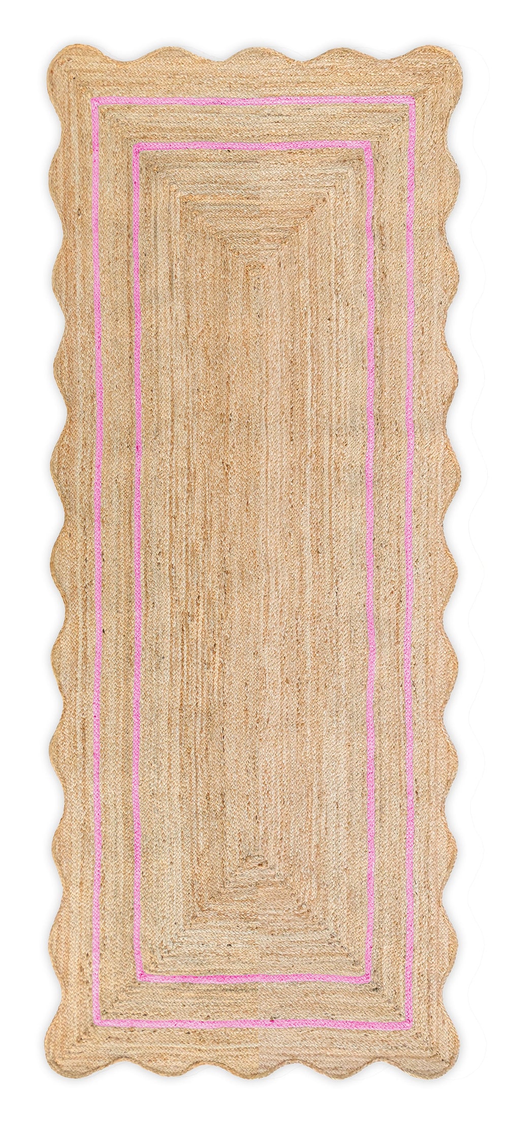 Wave Scallop Natural Jute Area Rug Light Pink Border