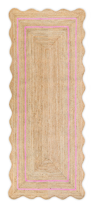 Wave Scallop Jute Runner Rug with Light Pink Border