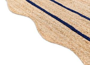 Wave Scallop Natural Jute Area Rug Navy Blue Border