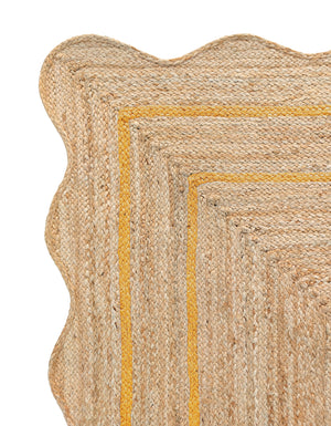 Wave Scallop Natural Jute Area Rug Yellow Border