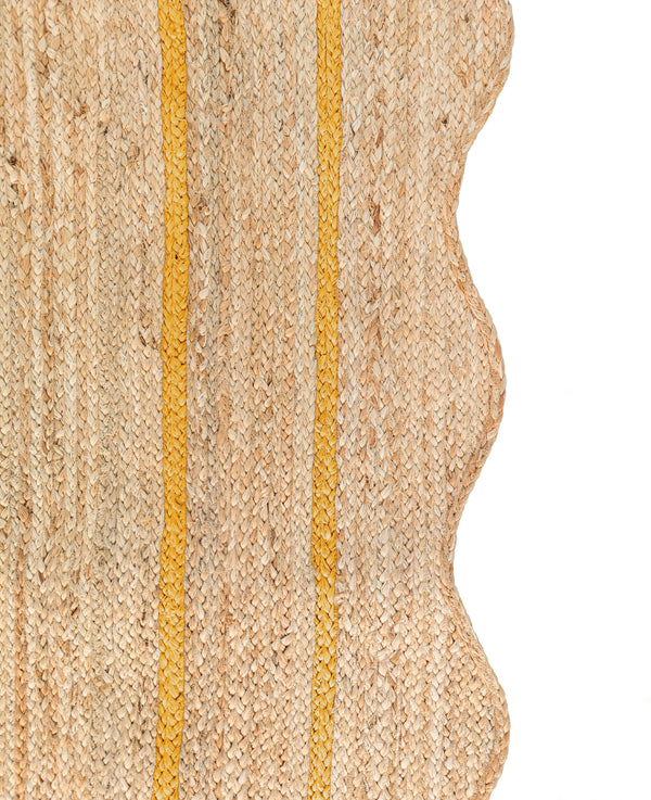 Wave Scallop Natural Jute Area Rug Yellow Border