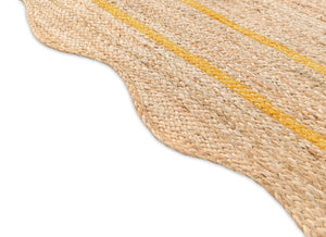 Wave Scallop Natural Jute Area Rug Yellow Border