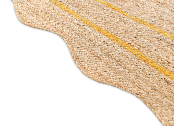 Wave Scallop Natural Jute Area Rug Yellow Border
