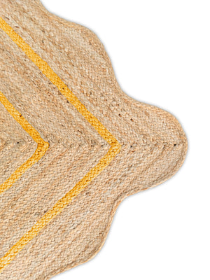 Wave Scallop Natural Jute Area Rug Yellow Border