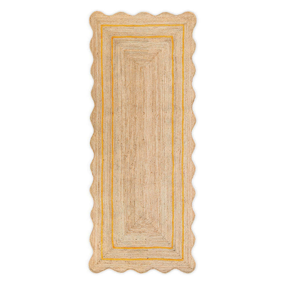 Wave Scallop Natural Jute Area Rug Yellow Border