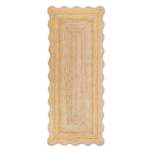 Wave Scallop Jute Runner Rug with Yellow Border