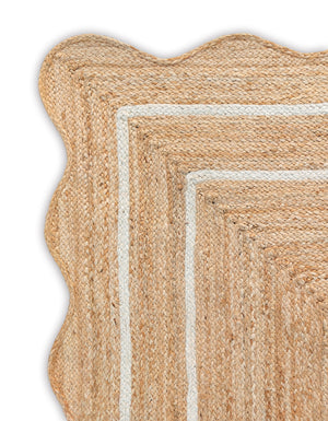 Wave Scallop Natural Jute Area Rug Off White Border