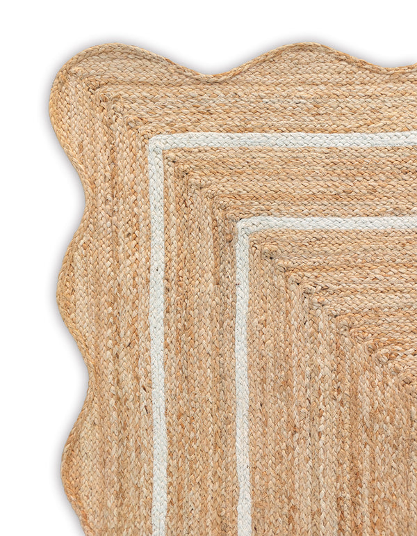 Wave Scallop Natural Jute Area Rug Off White Border