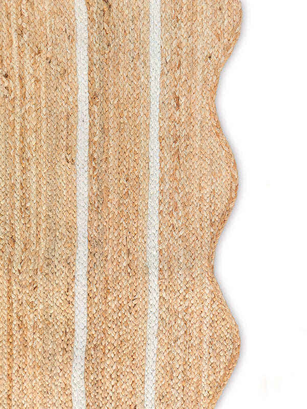 Wave Scallop Natural Jute Area Rug Off White Border