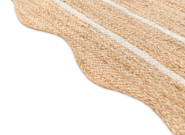 Wave Scallop Natural Jute Area Rug Off White Border