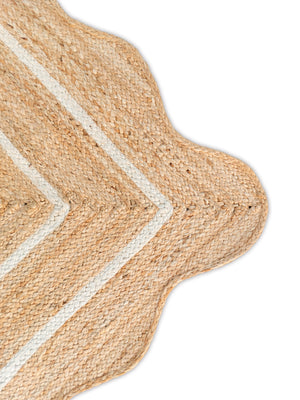 Wave Scallop Natural Jute Area Rug Off White Border
