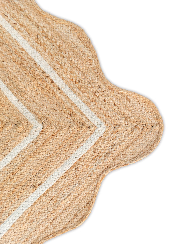 Wave Scallop Natural Jute Area Rug Off White Border