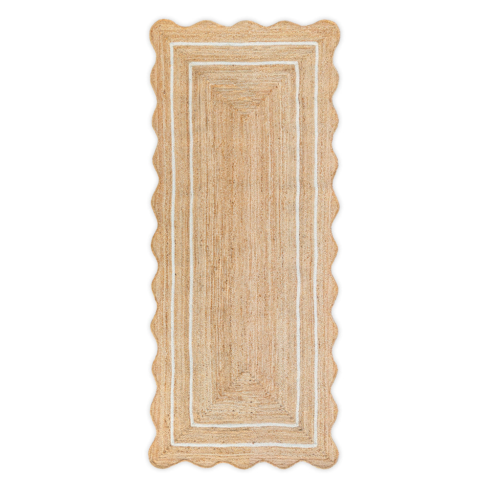 Wave Scallop Natural Jute Rug with off white border