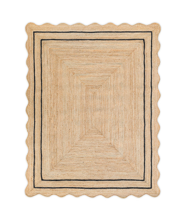 Wave Scallop Natural Jute Area Rug Black Border