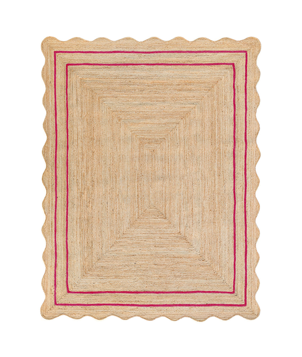 Wave Scallop Natural Jute Area Rug Hot Pink Border
