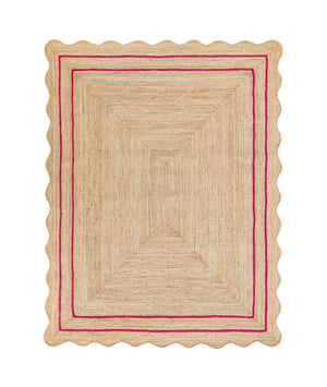 Wave Scallop Natural Jute Area Rug Hot Pink Border