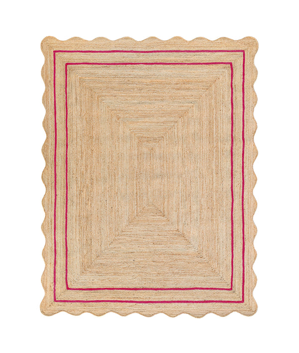 Wave Scallop Natural Jute Area Rug Hot Pink Border