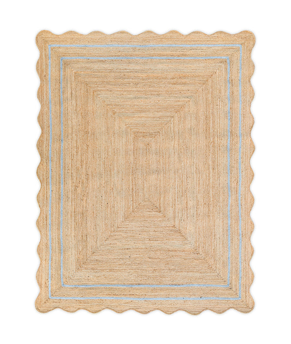 Wave Scallop Natural Jute Area Rug Grey Border