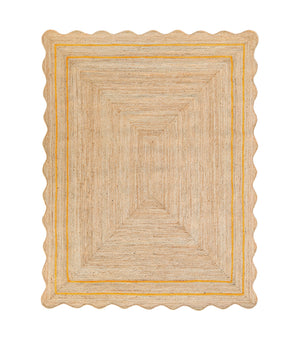 Wave Scallop Natural Jute Area Rug Yellow Border