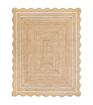 Wave Scallop Natural Jute Rug with off white border