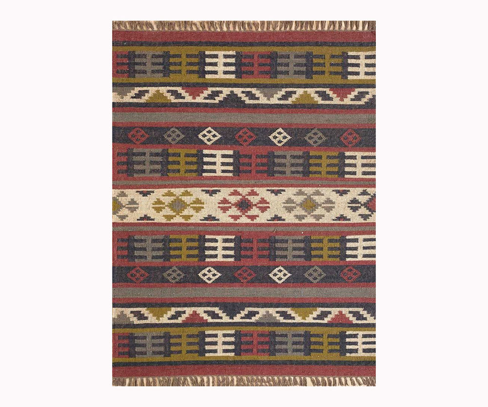 Mala Handwoven Jute Wool Kilim Rug